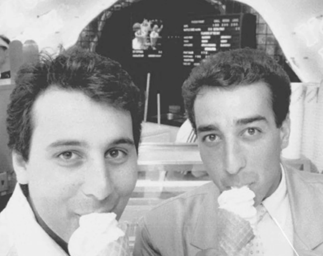 The two founders in the 1980s, sharing frozen yogurt at their first shop