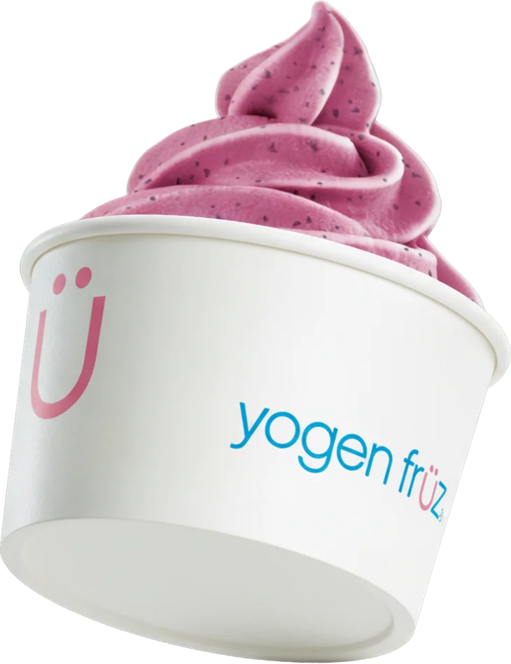Yogen Früz cup of berry frozen yogurt with a swirled top