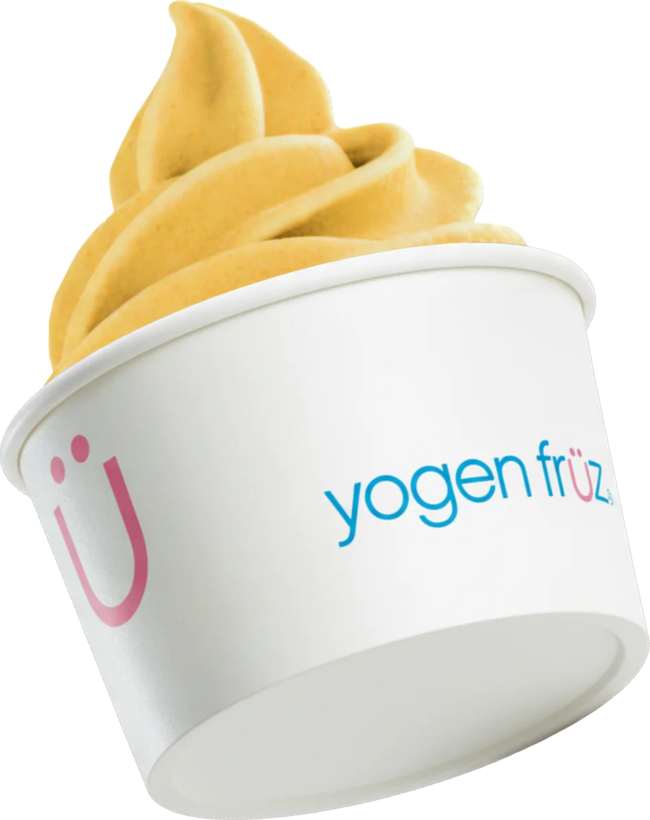 Yogen Früz cup of mango frozen yogurt with a swirled top